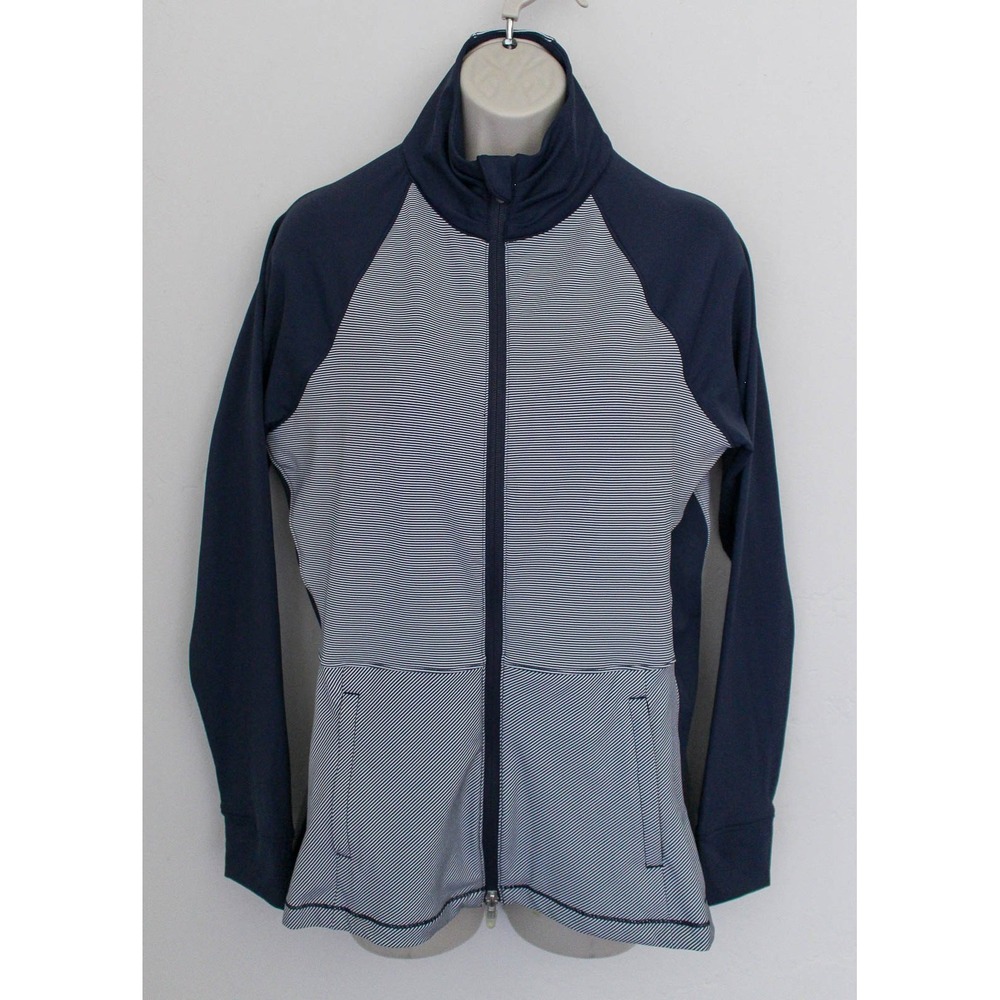 Peter Millar Jacket Womens Medium Blue White Striped Full Zip Pockets UPF 50+